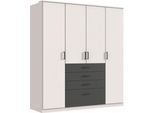 Kleiderschrank WIMEX "Cottbus, in weiß oder grau modern kombiniert mit graphitfb.Schubladen", weiß (weiß, grafit), B:180cm H:199cm T:58cm, Holzwerkstoff, Schränke, Kleiderschrank, mit 4 Schubladen, wahlweise mit oder ohne Spiegel