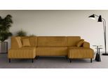 Wohnlandschaft HOME AFFAIRE "ARROS U-Form mit Wellenunterfederung, Maße B/T/H: 300/163/81 cm", gelb, B:300cm H:81cm T:163cm, 100% Polyester, Sofas, Wohnlandschaft, incl. Zierkissen, mit Recamiere links/rechts bestellbar, auch in Cord
