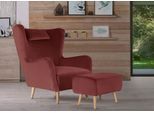 Sessel HOME AFFAIRE "Telford auch in Fellimitat, Sessel B/T/H: 77/92/106 cm", rot, B:77cm H:106cm T:92cm, Samtoptik (100% Polyester);Luxus-Microfaser Lederoptik (100% Polyester);Struktur fein (100% Polyester);Fellimitiat (100% Polyester), Sessel, Sessel, wahlweise mit und ohne Hocker, in vielen Bezugsqualitäten, Ohrensessel