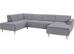 Wohnlandschaft HOME AFFAIRE "Janek Scandic Design, elegant und zeitlos U-Form", grau, B:324cm H:81cm T:191cm, Struktur fein ( 100% Polyester);Struktur weich (92% Polyester, 8% Nylon);Struktur weich (92% Polyester, 8% Nylon), Sofas, Wohnlandschaft, mit Federkern und Keder in scandinavischem Design