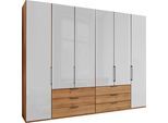 Falttürenschrank WIEMANN "Monaco", braun (bianco, eiche, nachbildung, glas weiß), B:295,3cm H:236cm T:58cm, Floatglas, Holzwerkstoff, Schränke, Falttürenschrank, Teil-Glasfront sowie hochwertige Beschläge inkl. Schubladendämpfung