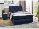 Boxspringbett JOCKENHÖFER GRUPPE "Bella erhältlich in 140 & 180cm Breite", blau (blau 372, 02), B:150cm L:226cm, Bettgestell und seitliche Einfassung der Matratzen: Mikrofaser, Samtähnlich (100% Polyester);Topper: 100% Polyurethan, Bezug (100% Polyester) abnehmbar und waschbar bis 60º C;Spiegelfläche der Matratze: 100% Polyester, Komplettbetten, Boxspringbett, mit Kaltschaum-Topper und Rauchglas-S