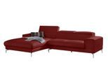 Ecksofa W.SCHILLIG "piedroo, Designsofa mit tollem Sitzkomfort, bequem und elegant, L-Form", rot (ruby rot z59), B:303cm H:70cm T:193cm, Longlife Xtra-Leder Z59: Glattleder mit modischer Prägung. Hautstärke 0, 9 - 1, 1 mm, Sofas, Ecksofa, Kopfteilverstellung, wahlweise mit Sitztiefenverstellung, Breite 303cm
