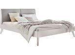 Holzbett HASENA "Simone", weiß (weiß deckend, lackiert, pepe grau 335), B:146cm H:36cm L:215cm, Flachgewebe: (100% Polyester), Betten, Holzbett, Buche, Polsterkopfteil, zwei verschiedene Liegehöhen erhältlich