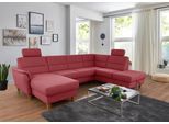 Wohnlandschaft HOME AFFAIRE "Palmera U-Form, B: 308 cm", lila (chianti), B:308cm H:89cm T:212cm, 100% Polyester;Struktur (100% Polyester);Luxus-Microfaser in Lederoptik (100% Polyester), Sofas, Wohnlandschaft, optional Bettfunktion & Bettkasten, Federkern