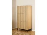 Garderobenschrank ACTONA GROUP "Albany", braun (eiche), B:99cm H:200cm T:60cm, Melamin, Schränke, Garderobenschrank, Eiche-Optik, Lamellenfront, 4 Türen, 6 Einlegeböden; B: 99 cm