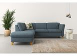 Ecksofa HOME AFFAIRE "Trelleborg L-Form", blau (blaugrau), B:252cm H:86cm T:213cm, 100% Polyester, Sofas, Ecksofa, Federkern-Polsterung, wahlweise mit Bettfunktion und Stauraum