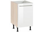 Spülenschrank OPTIFIT "Bern", weiß (weiß hochglanz, akaziefarben), B:50cm H:87cm T:58,4cm, Schränke, Spülenschrank, 50 cm breit, mit 1 Tür, mit höhenverstellbaren Füßen, mit Metallgriff