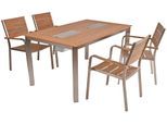 Garten-Essgruppe GARDEN PLEASURE "FLORENCE", beige (champagner, teak, optik, braun, champagner), B:150cm H:85cm T:190cm, Aluminium, Kunststoff, Sitzmöbel-Sets, Garten-Essgruppe, mit platzsparenden Stapelstühlen