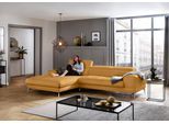 Ecksofa W.SCHILLIG "piedroo, Designsofa mit tollem Sitzkomfort, bequem und elegant, L-Form", gelb (kurkuma z69), B:303cm H:70cm T:193cm, Longlife Xtra-Leder Z69: Das feinnarbige, gedeckte Softleder Z69 besticht durch seine außergewöhnliche Weichheit im trendigen »Vintage-Look«, Hautstärke 0, 9 - 1, 1 mm, Sofas, Ecksofa, Kopfteilverstellung, wahlweise mit Sitztiefenverstellung, Breite 303cm