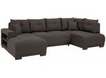 Wohnlandschaft HOME AFFAIRE "Viborg U-Form", braun, B:300cm H:91cm T:162cm, Filzoptik (100% Polyester);Struktur (100% Polyester);Struktur fein ( 100% Polyester), Sofas, Wohnlandschaft, mit Regal in der Armlehne, wahlweise mit Bettfunktion