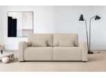 3-Sitzer OTTO HOME "JIGGS wahlweise Schlafsofa mit Bettkasten, Maße B/H/T: 228/96/110 cm", beige, B:228cm H:96cm T:110cm, 100% Polyester, Sofas, 3-Sitzer, Sofa mit Wellenunterfederung, enthält 2 Rückenkissen und 2 Zierkissen