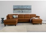 Wohnlandschaft SIT & MORE "Mellum U-Form", braun (haselnuss), B:306cm H:87cm T:212cm, 100% Polyester, Sofas, Wohnlandschaft, Federkern, wahlweise mit Bettfunktion, Stauraum und Armteilfunktion