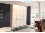 Falttürenschrank WIEMANN "Loft, Kleiderschrank, Schrank, Wäscheschrank, mit Glasfront", beige (trüffeleichefarben, magnolie glas), B:300cm H:216cm T:58cm, Schränke, Falttürenschrank, inkl. gepämpften Schubkästen und Türen, mit Panoramaöffnung
