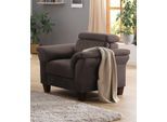 Sessel HOME AFFAIRE "Arngast", braun (mokka), B:101cm H:84cm T:93cm, Luxus-Microfaser (100% Polyester);Luxus-Microfaser Lederoptik (100% Polyester), ;Struktur fein (100% Polyester), Sessel, Sessel, Inclusive Kopfteilverstellung und Federkern
