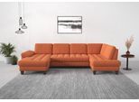 Wohnlandschaft SIT & MORE "Westham U-Form", orange (terra), B:338cm H:88cm T:172cm, 90% Polyester 10%Polyamid, Sofas, Wohnlandschaft, wahlweise mit Bettfunktion, Bettkasten, Sitztiefenverstellung
