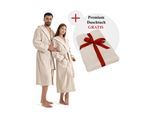 Unisex-Bademantel OTTO HOME "Fenya, 330 g/m², Premium, Hotelbademantel, Morgenmantel, Sauna & Spa" Gr. XL, beige, L:125cm, Veloursfrottier, Hausmäntel, Unisex-Bademantel, Reißverschlusstaschen, weich mit GRATIS-Zugabe: 1x Duschtuch 70x140 cm