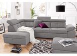 Ecksofa EXXPO - SOFA FASHION "Spring, super bequem und komfortabel mit Armteil- und Kopfteilfunktion", silber, B:274cm H:81cm T:206cm, NaturLEDER (echtes Rindsleder) in Sitz und Rücken. Korpus in passendem Kunstleder SOFTLUX bezogen;Luxus-Microfaser (100% Polyester);Struktur ( 100% Polyester), Sofas, Ecksofa, wahlweise mit Bettfunktion und Bettkasten, L-Form