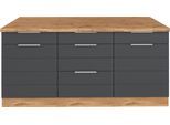 Unterschrank KOCHSTATION "KS-Luhe", grau (grau matt, wotaneichefarben), B:180cm H:86cm T:60cm, MDF, Schränke, Unterschrank, 180 cm breit, für viel Stauraum, MDF-Fronten mit waagerechter Lisene
