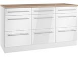 Unterschrank KOCHSTATION "KS-Wien", weiß (hochglanz weiß, weiß), B:150cm H:85cm T:60cm, Schränke, Unterschrank, edel aussehende gestiftete Fronten