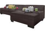 Ecksofa DOMO COLLECTION "Norma, elegant & modern, mit flachen Armlehnen, Breite 268cm, L-Form", braun (mokka), B:268cm H:74cm T:153cm, NaturLEDER in Sitz und Rücken. Korpus in passendem Kunstleder SOFTLUX bezogen;Struktur (90% Polyester, 10% Polyacryl);Mosel Struktur (100% Polyester);Kunstleder SOFTLUX;Microfaser-PRIMABELLE (100% Polyester), Sofas, Ecksofa, wahlweise mit Bettfunktion