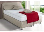 Boxspringbett, beige, B:170cm L:212cm, Bezug Kaltschaum-Topper: mit Klimafaser versteppt, 100% Polyester;Bezug untere Box und Kopfteil: wahlweise hochwertiger Microvelour (100% Polyester), feiner Strukturstoff (100% Polyester) oder Kunstleder;Bezug Obermatratze: 100% Polyester, Bezug abnehm- und waschbar bis 60C, WESTFALIA SCHLAFKOMFORT, Komplettbetten, Boxspringbett, inkl. Kaltschaum-Topper