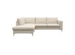 Ecksofa FLEXLUX "Fiore, L-Form", weiß (warm weiß), B:241cm H:85cm T:225cm, 100% Echteder, Sofas, Ecksofa, breite Armlehnen, Füße Alu/Eiche, B/T 241/225 cm, Kaltschaum im Sitz