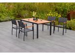 Garten-Essgruppe MERXX "Paxos", grau (graphit, grau, natur), Aluminium, Massivholz, Stoff, Sitzmöbel-Sets, Garten-Essgruppe