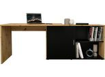 Eckschreibtisch FMD "Valley", schwarz (artisan, oak, schwarz, artisan, oak, schwarz, artisan, oak, schwarz), B:118cm H:75cm T:60,5cm, Tische, Eckschreibtisch, Breite 118 cm