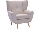 Sessel EXXPO - SOFA FASHION "ALVESTA, Ohrensessel, Loungesessel mit hohem Sitzkomfort", beige, B:90cm H:102cm T:90cm, Sessel, Sessel, gemütliche Rückenlehne, mit Knopfheftung und hohen Holzfüßen, in Cord