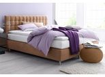 Boxspringbett, braun, B:155cm L:210cm, Microvelours (100% Polyester);Strukturstoff (77% Polyester und 23% Viskose);Bonnell-Federkern-Matratzenbezug: 100% Polyester;Kaltschaum-Matratzenbezug: Frottee 100% Polyester, WESTFALIA SCHLAFKOMFORT, Komplettbetten, Boxspringbett