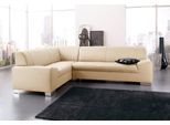 Ecksofa DOMO COLLECTION "Alisson, zeitlose Optik, flache Armlehnen, L-Form", beige (creme), B:249cm H:75cm T:181cm, Microfaser aus 100% Polyester;Softlux, das pflegeleichte Kunstleder aus 80% PVC, 18% Polyester und 2% Polyurethan;Strukturstoff aus 90% Polyester und 10% Polyacryl, Sofas, Ecksofa, fester Sitzkomfort, wahlweise mit Bettfunktion