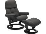 Relaxsessel STRESSLESS "Ruby", grau (rock paloma), B:74cm H:97cm T:74cm, Leder BATICK: BATICK ist ein leicht korrigiertes, durchgefärbtes und genarbtes Möbelleder, bei dem die meisten Unebenheiten und Spuren in der Regel entfernt wurden.;Leder PALOMA: PALOMA ist ein durchgefärbtes Semianilin-Möbelleder mit natürlicher Narbung., Sessel, Relaxsessel, mit Classic Base, Größe S, Gestell Eiche, Wenge,