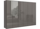 Falttürenschrank WIEMANN "Ohio, Kleiderschrank, Schrank, Garderobe, mit Glasfront, 300 cm", grau (lava), B:300cm H:216cm T:58cm, Schränke, Falttürenschrank, inklusive Türdämpfung, hochwertige Glasfront