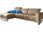 Ecksofa HOME AFFAIRE "Juist L-Form", braun (macciato), B:290cm H:85cm T:180cm, NaturLEDER (echtes Rindsleder);Luxus-Microfaser Lederoptik 100% Polyester, Sofas, Ecksofa, mit Kopfteilverstellung und schwarzen Metallkufen