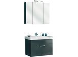 Badmöbel-Set SAPHIR "Quickset 2-teilig, Keramikwaschtisch mit LED-Spiegelschrank, Bad-Set", schwarz (anthrazit dekor, anthrazit glanz), Kastenmöbel-Sets, Badmöbel-Set, Waschplatz 83 cm breit, 3 Türen, 1 Schublade, inkl. Türdämpfer