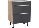 Unterschrank KOCHSTATION "KS-Aken", grau (anthrazit hochglanz, wildeiche nachbildung), B:60cm H:87cm T:58,4cm, Schränke, Unterschrank