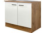 Spülenunterschrank FLEX-WELL "Vintea", beige (magnolia matt, lancelot oak), B:100cm H:85cm T:60cm, Holzwerkstoff, Schränke, Spülenunterschrank, (B x H x T) 100 x 85 x 60 cm, inkl. Einbauspüle
