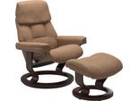 Relaxsessel STRESSLESS "Ruby", braun (latte batick), B:88cm H:99cm T:77cm, Leder BATICK: BATICK ist ein leicht korrigiertes, durchgefärbtes und genarbtes Möbelleder, bei dem die meisten Unebenheiten und Spuren in der Regel entfernt wurden.;Leder PALOMA: PALOMA ist ein durchgefärbtes Semianilin-Möbelleder mit natürlicher Narbung., Sessel, Relaxsessel, mit Classic Base, Größe L, Gestell Eiche, Wenge