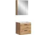 Badezimmer-Set WELLTIME, artisan oak nb, B:60cm H:185cm T:46cm, Holzwerkstoff, MDF, Kastenmöbel-Sets, Badezimmer-Set, Florenz, Badkombination 3-tlg., Artisan Oak NB, inkl. Waschbecken