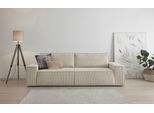 3-Sitzer HOME AFFAIRE "SHERWOOD Schlafsofa (257cm) Cord, Samtvelours, Vintage-Lederoptik", beige (hellbeige), B:257cm H:85cm T:106cm, 100% Polyester, Sofas, 3-Sitzer, Schlaffunktion mit Bettkasten (ca. 136/200cm)