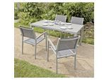 Garten-Essgruppe GARDEN PLEASURE "GRACE", bunt (grau, silber, grau, silberfarben), B:290cm H:86cm T:150cm, Aluminium, Glas, Kunststoff, Sitzmöbel-Sets, Garten-Essgruppe, mit platzsparenden Stapelstühlen