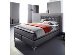 Boxspringbett HOME AFFAIRE "Coos", grau (anthrazit, orange), B:149cm L:212cm, Bezug Topper 100% Polyester;Kunstleder, Komplettbetten, Boxspringbett, mit besonderer Steppung im Kopfteil, 3 Matratzenarten, 2 Härtegrade