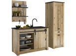 Küche HOME AFFAIRE "Sherwood", braun (küche: natur, korpus: old style hell, arbeitsplatte: anthrazit), B:210cm T:64cm, Komplettküchen-Sets, Küche, Breite 210 cm, ohne E-Geräte
