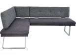 Eckbank K+W KOMFORT & WOHNEN "Giacomo II", schwarz (anthrazit, schwarzgrau), B:207cm H:91cm T:65cm, Sitzbänke, Eckbank, Flachstahlkufe in edelstahlfarbig lackiert, Rücken und Sitz gesteppt