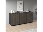 Sideboard HOME AFFAIRE "Vega Sideboard,Kommode,180 cm", schwarz (anthrazit matt, canneté dunkel), B:180cm H:86cm T:43cm, Sideboards, Sideboard, mit 2 Türen und 3 Schubladen,Fronten mit Rillen-Optik