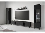 Wohnwand HOME AFFAIRE "Helsinki, Modernes Set mit verglaster Vitrine", schwarz (graphite schwarz matt), B:260cm H:159,5cm T:33cm, Holzwerkstoff, Kastenmöbel-Sets, Wohnwand, mit lamellengriffen, verstellbaren Einlegeböden und Kunststofffüßen