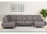 Wohnlandschaft HOME AFFAIRE "TRIPLO U-Form wahlweise mit Schlaffunktion, B/T/H: 310/192/90 cm", grau (taupe), B:310cm H:90cm T:192cm, 100% Polyester, Sofas, Wohnlandschaft, Schlafsofa, auch mit Bettkasten, Steppung im Rückenkissen