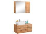 Badmöbel-Set WELLTIME "Davos", braun (eichefarben), Becken links, Kastenmöbel-Sets, Badmöbel-Set, Breite 50 cm, mit extra Regal