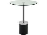 Beistelltisch KAYOOM "Lana 125, robuste Glasplatte, Sockel in Mamor Optik", schwarz (silber, schwarz, silber, klar), B:46cm H:53cm T:46cm, 100% Edelstahl, 100% Glas, 100% Marmor, Tische, Beistelltisch, robust, pflegeleicht, hochwertig, Outdoor und Indoor geeignet
